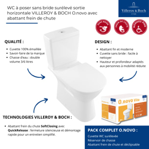 WC à poser sans bride surélevé sortie horizontale VILLEROY & BOCH O.novo avec abattant frein de chute