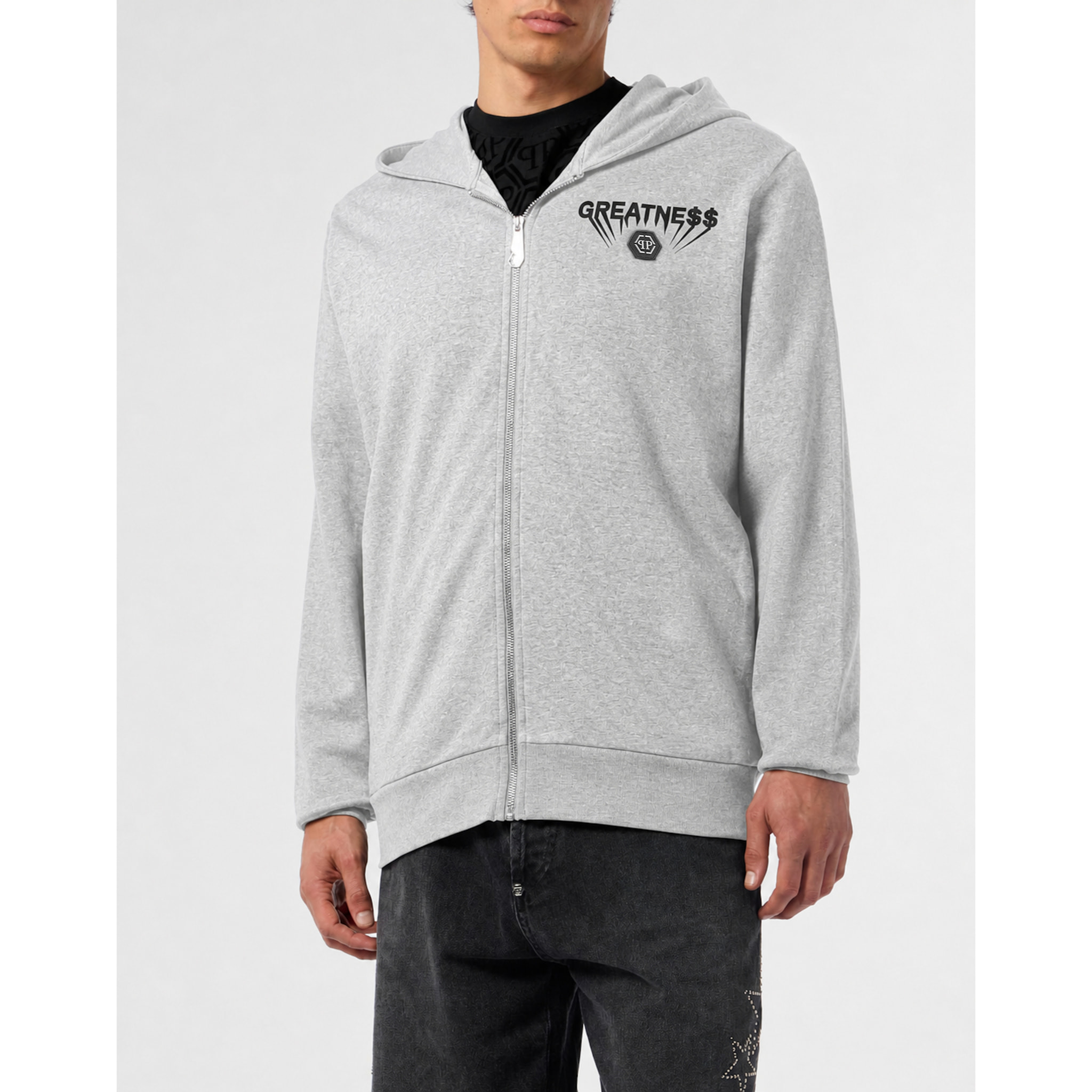 PHILIPP PLEIN Felpa con zip e cappuccio GREATNESS