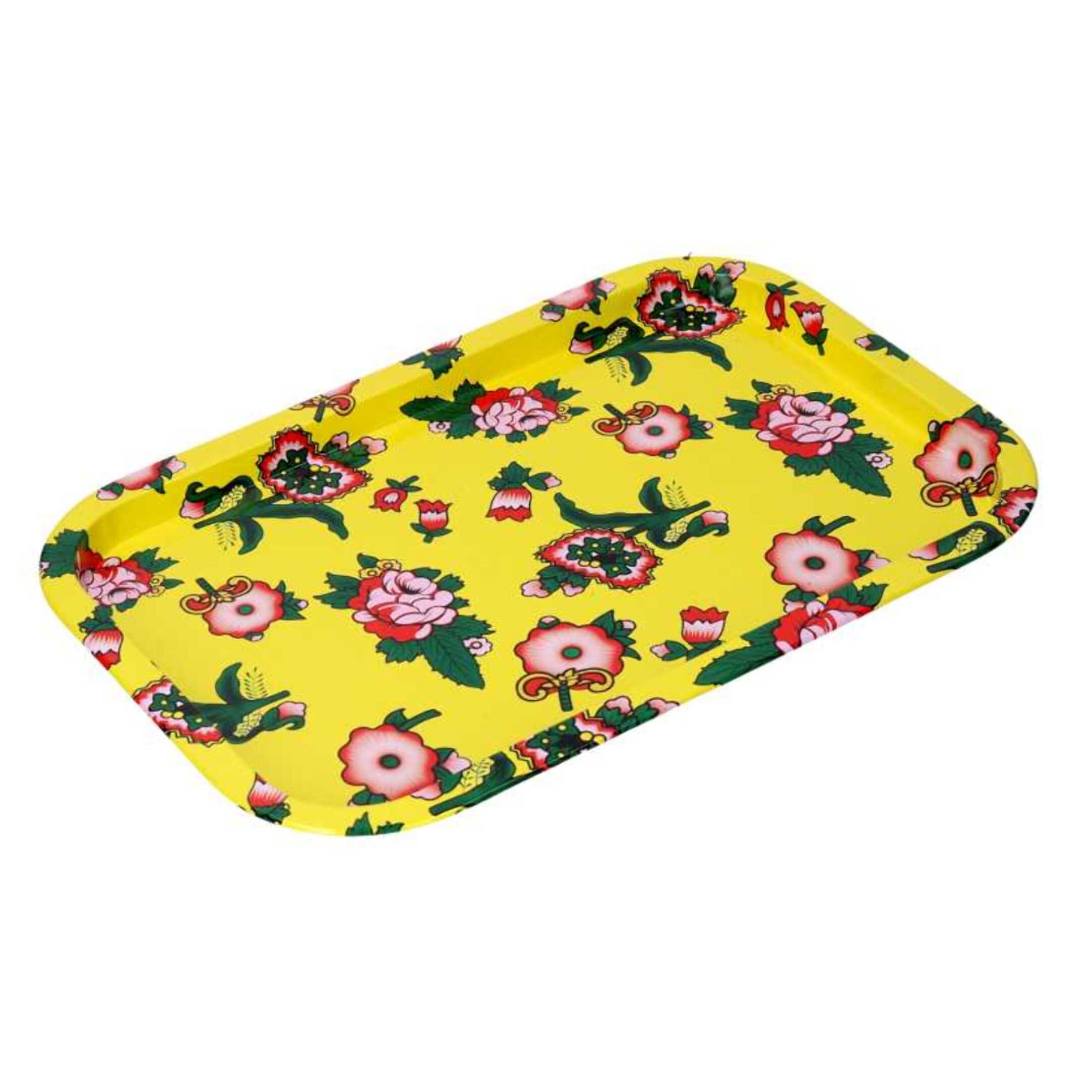Vassoio in metallo fiori giallo rettangolare cm34x23