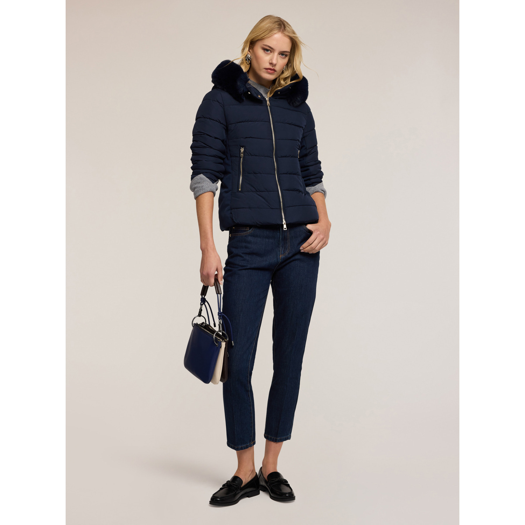 Motivi - Piumino corto con cappuccio - Blu