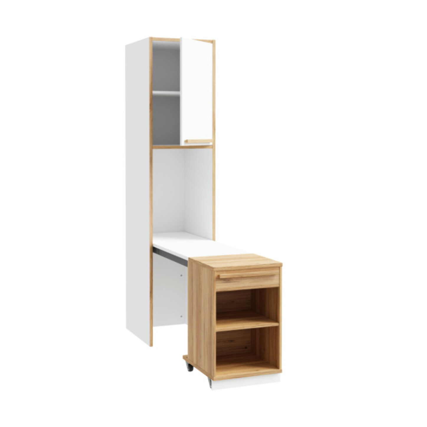 Colonne bureau rabattable 49 cm 1 porte décors blanc et chêne - BROOM