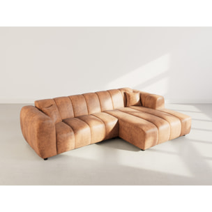 Curtis - canapé d'angle droit 4 places en simili - Cognac