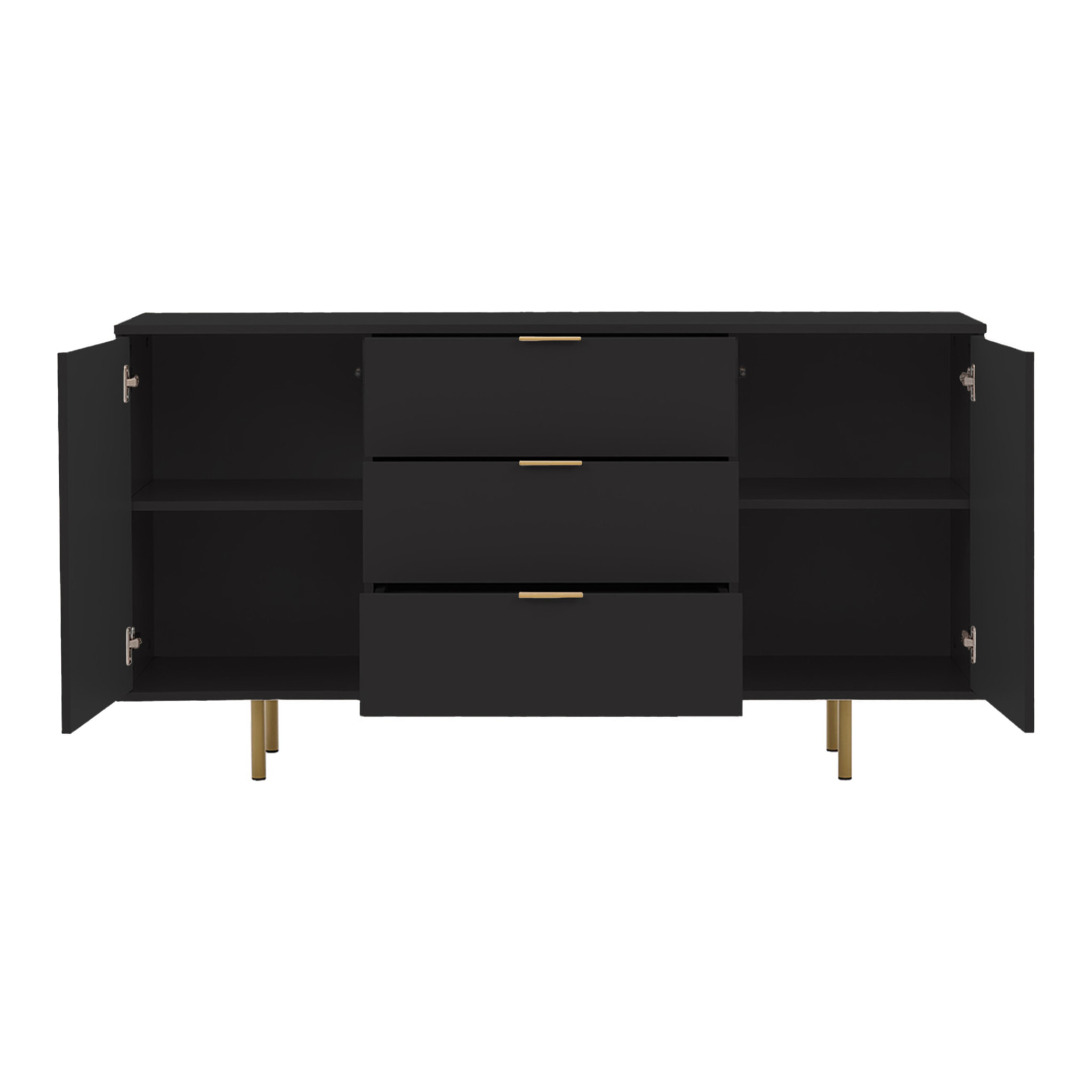 Monica - buffet - noir - 3 tiroirs et 2 portes - 150 cm - Noir