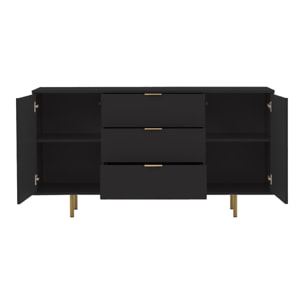 Monica - buffet - noir - 3 tiroirs et 2 portes - 150 cm - Noir