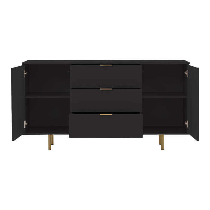 Monica - buffet - noir - 3 tiroirs et 2 portes - 150 cm - Noir