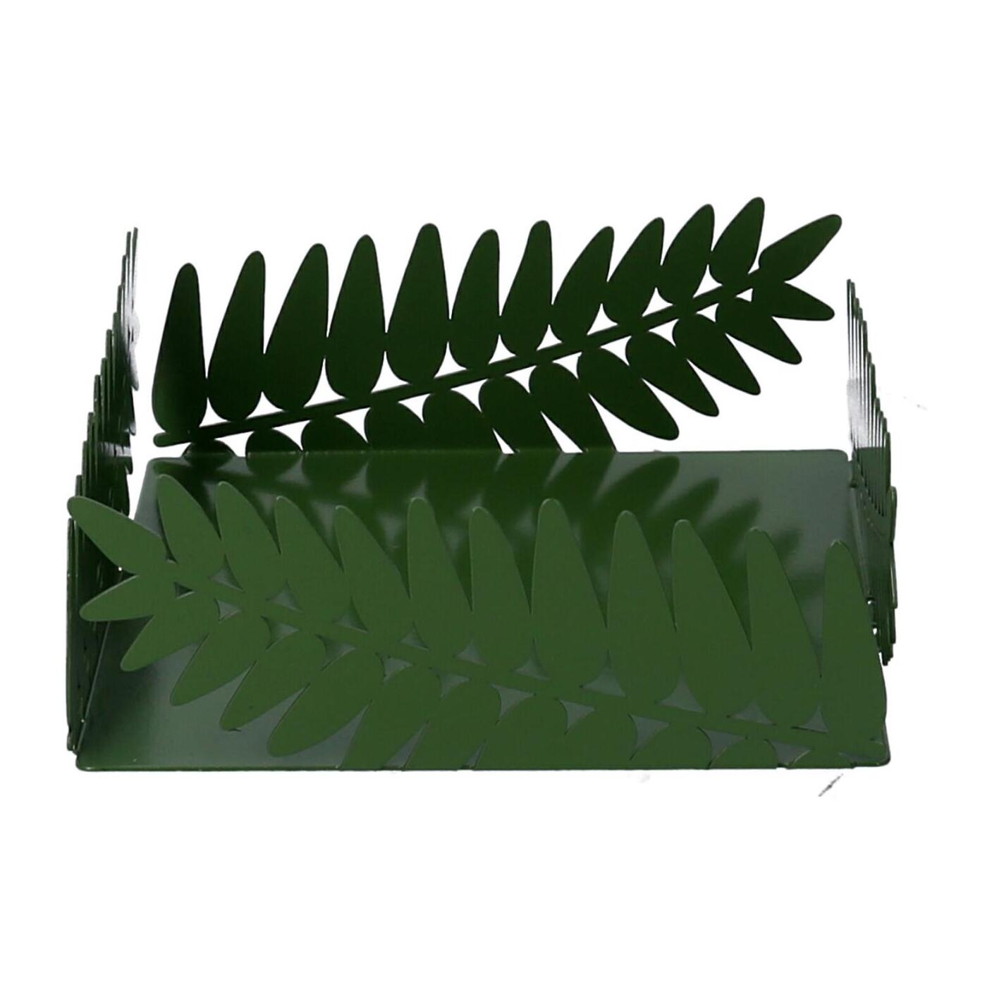 Portatovaglioli in metallo foglia d'alloro verde scuro rettangolare cm16,5x16,5h6,5