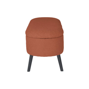 Banc coffre. bout de lit avec revêtement bouclette texturée. rouille. pieds en bois noir. L 112 x 44 x 50cm