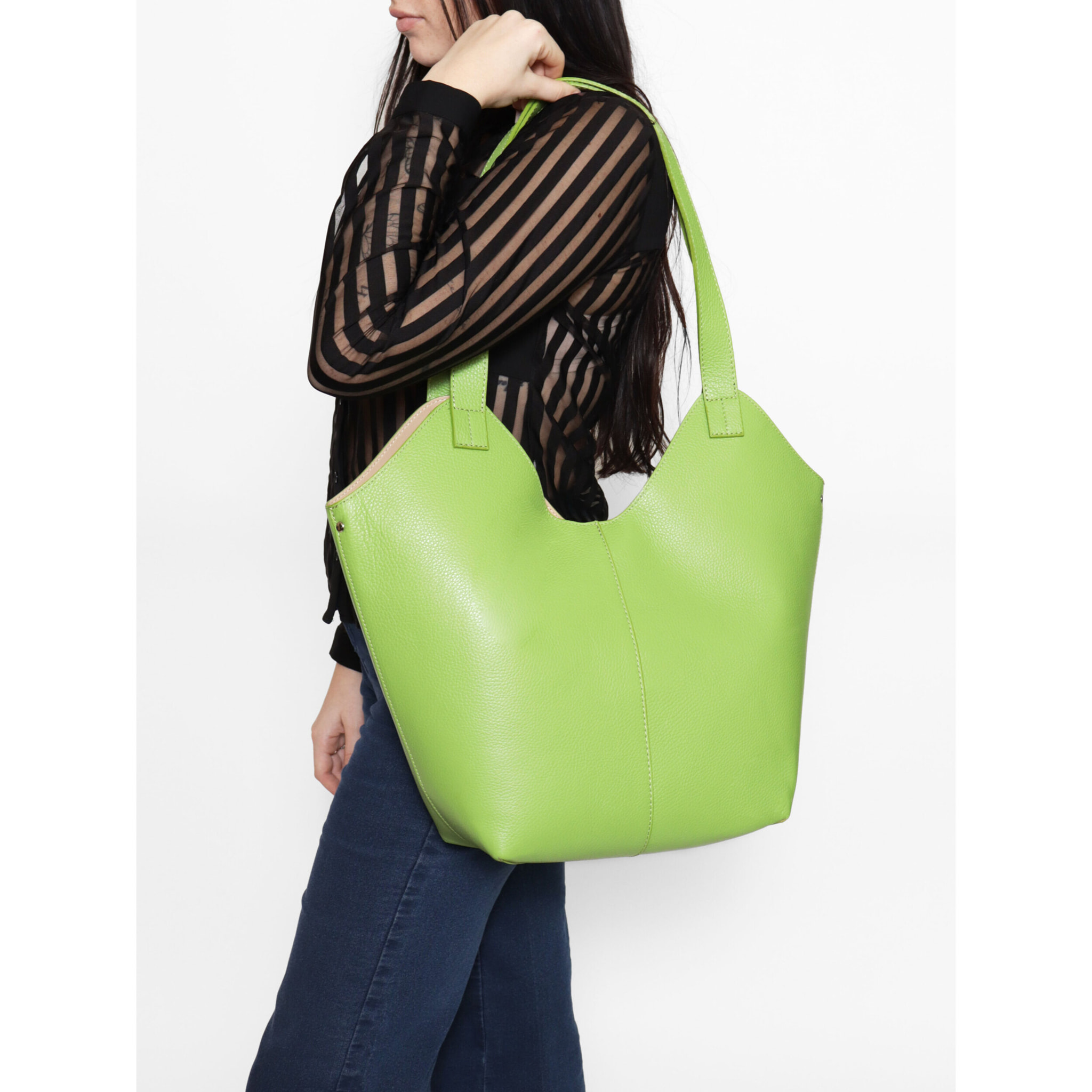 Borsa a sacca da donna In Vera pelle Made in Italy 49x38x13 cm