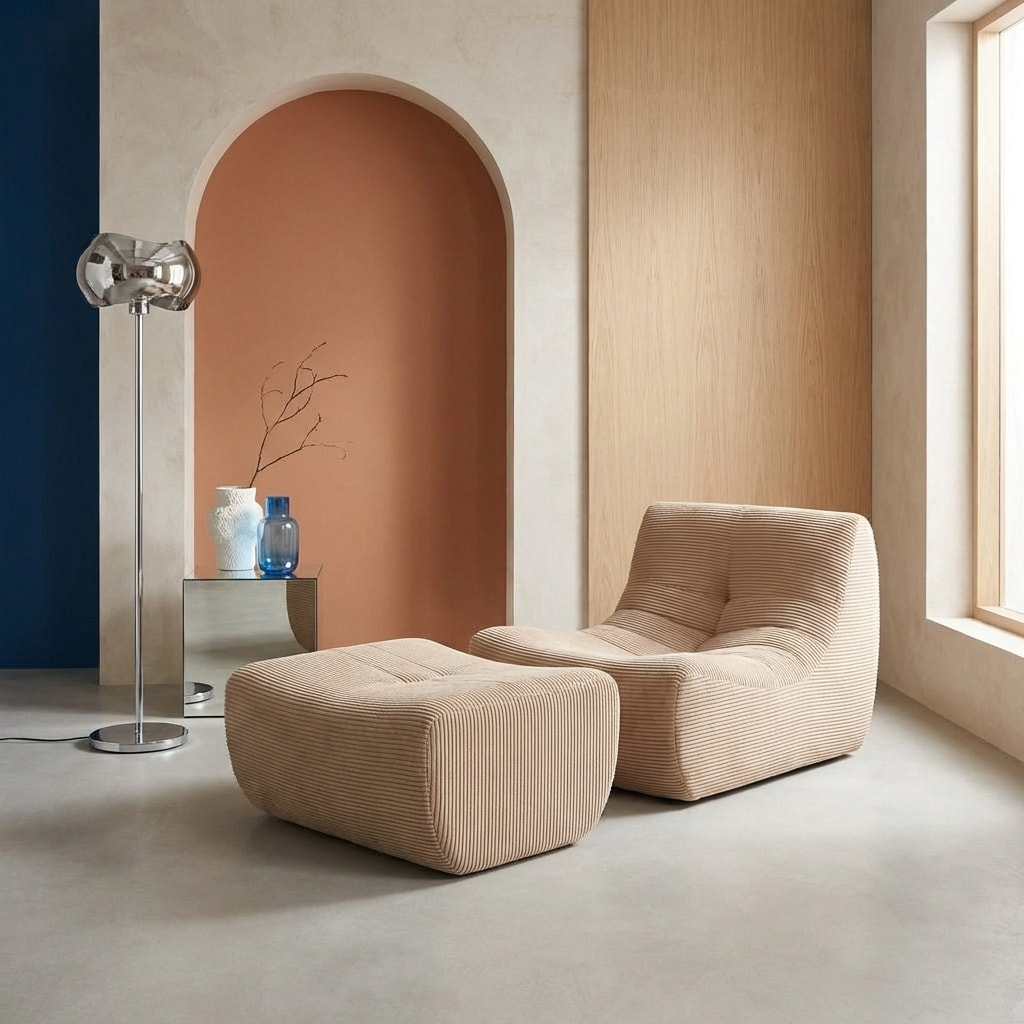 Chauffeuse velours côtelé 1 place avec repose pieds SOKOL