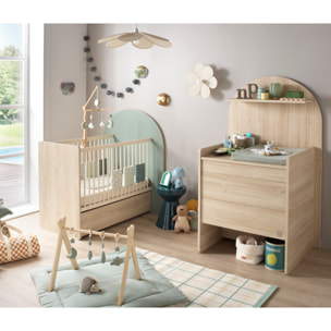 Pack chambre bébé évolutif – lit bébé 120x60 transformable en 90x190 + commode à langer évolutive en bureau