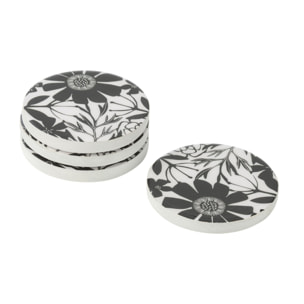 J-Line dessous de verre Fleurs - bois - noir/blanc - set de 4