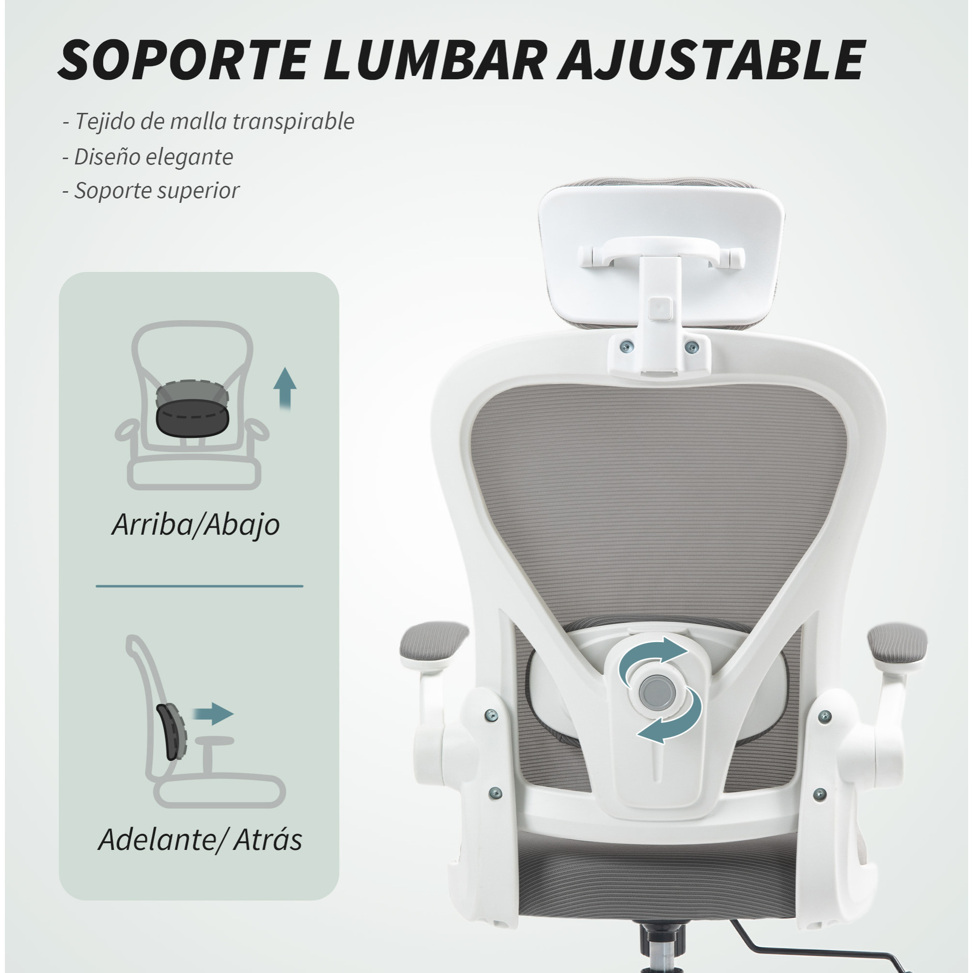 Silla de Oficina Giratoria Silla de Escritorio de Malla Transpirable con Altura Ajustable Reposacabezas y Soporte Lumbar Ajustables Silla de Despacho Basculante Carga 120 kg Gris