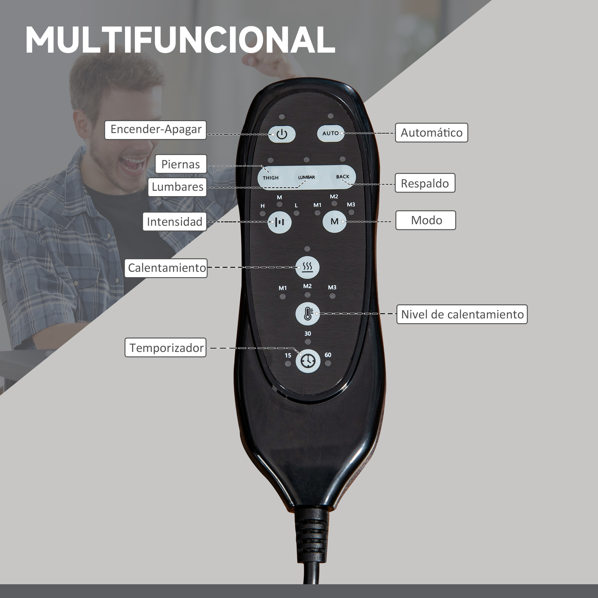 Silla de Oficina con 6 Puntos de Masaje, Silla de Escritorio Giratoria con Respaldo Reclinable 135Âº, Función de Calefacción, Reposapiés Retráctil, Altura Ajustable y Control Remoto, Gris
