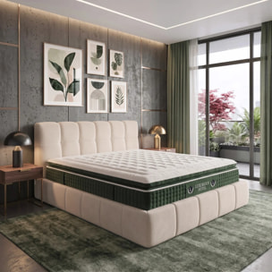 Ensemble matelas Jade & lit coffre Aneto | Mémoire de forme et ressorts ensachés | Grande capacité de stockage | tissu Chenille | Beige