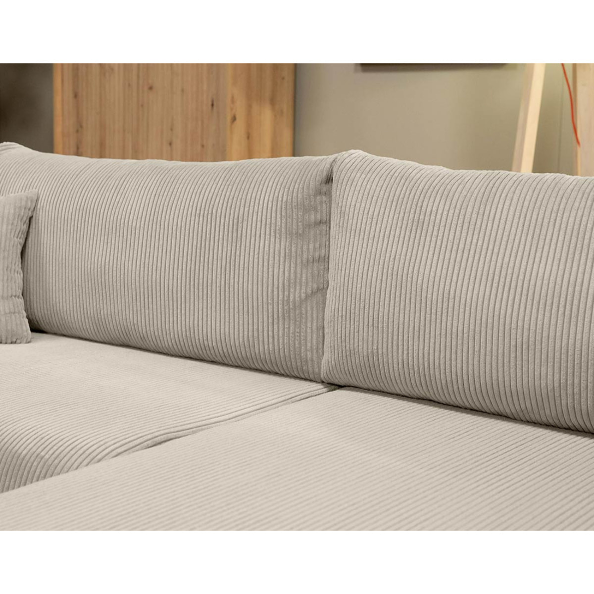 Naomi - Canapé d'angle réversible 4 places convertible avec coffre en velours côtelé - Beige