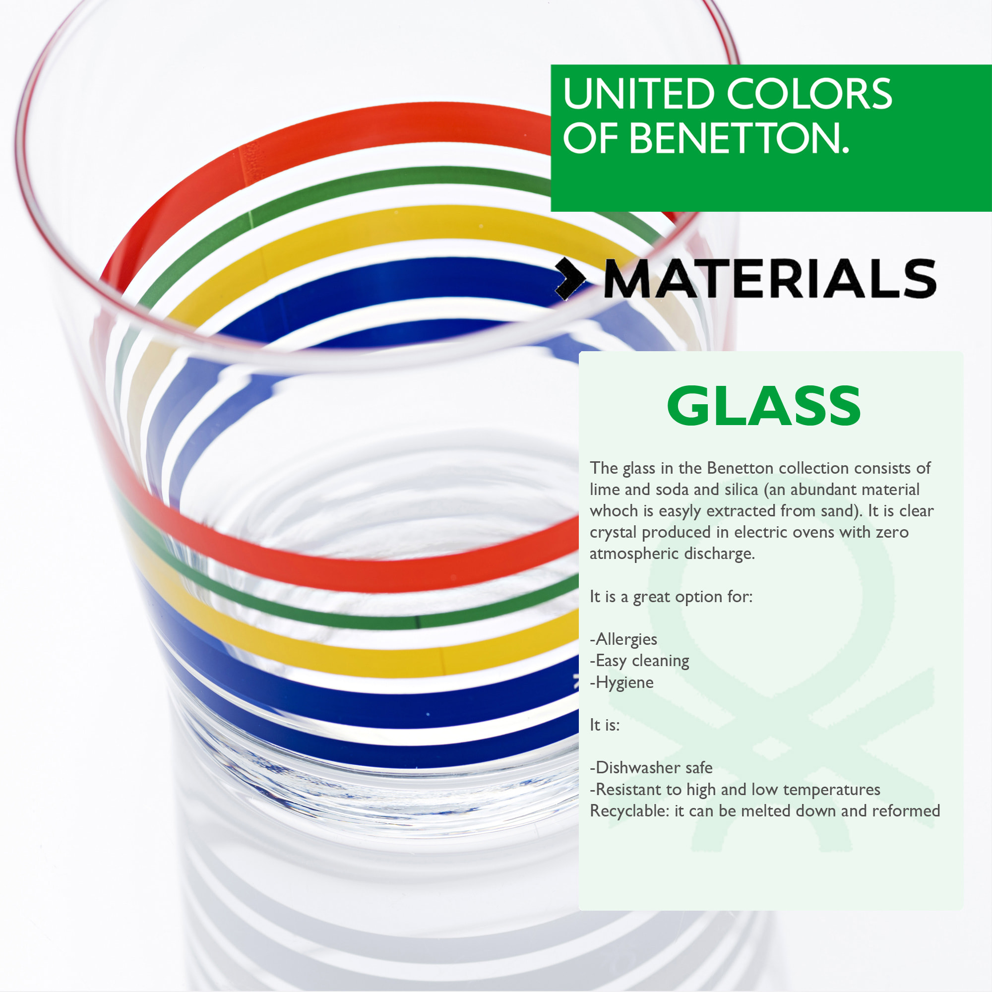 Set 4pcs vasos de agua cristal rayas finas multicolor  benetton