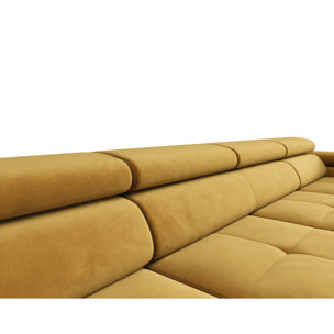 Ayden - Canapé panoramique en U 7 places convertible avec coffre et têtières réglables en tissu - Jaune