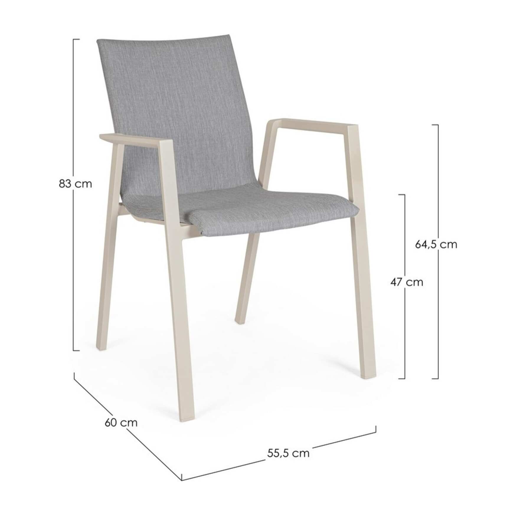 Set 4 sedie da giardino HARO in tessuto grigio chiaro e struttura in alluminio beige
