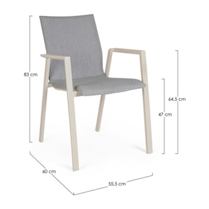Set 4 sedie da giardino HARO in tessuto grigio chiaro e struttura in alluminio beige