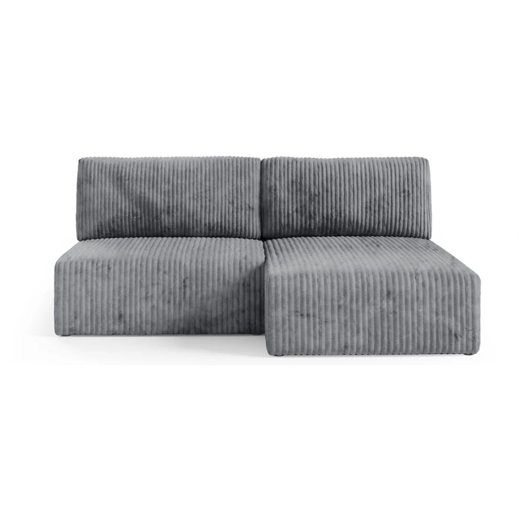 ELIOR - Canapé d'angle convertible et modulable 4 places en côtelé gris