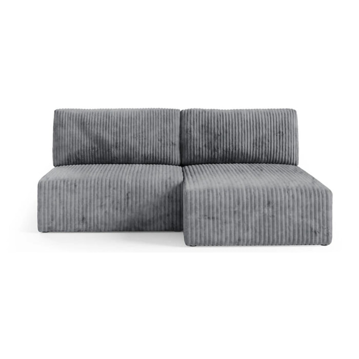 ELIOR - Canapé d'angle convertible et modulable 4 places en côtelé gris