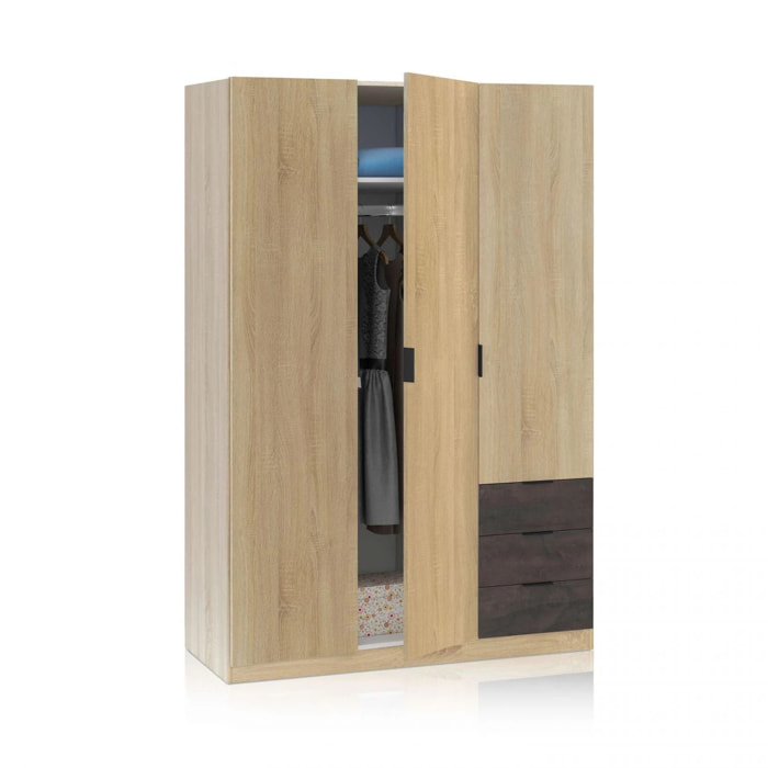 Armario Hexa 3 puertas 3 cajones Roble Canadian - Óxido