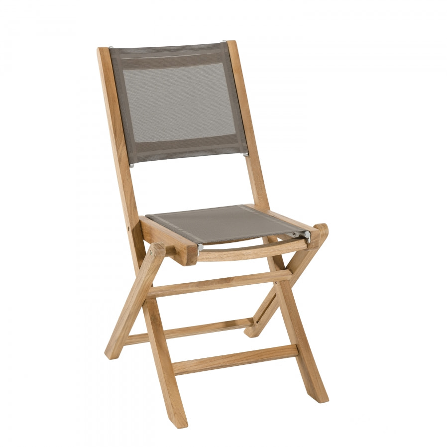 HARRIS - Ensemble de 2 chaises de jardin pliantes en bois Teck et textilène couleur taupe