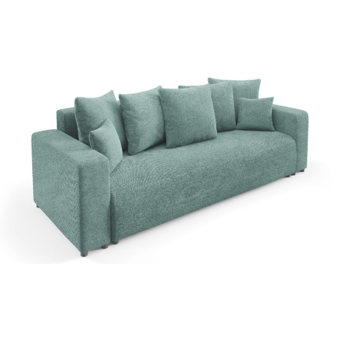 GLORIA - Canapé droit convertible 3 places en tissu vert clair