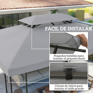 Techo de Repuesto para Cenador, 4x3 m, Cubierta de Repuesto con Techo Doble, 10 Orificios de Drenaje y Protección UV, SOLO Toldo de Recambio para Pabellón Gazebo, Gris Claro