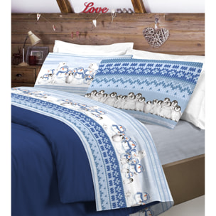 Completo Lenzuola 100% Cotone Inverno Polare Azzurro