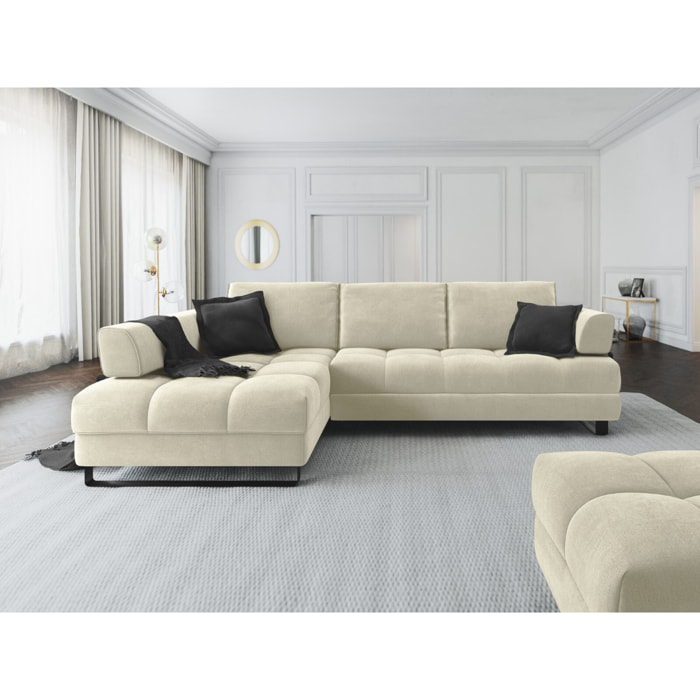 Canapé d'angle gauche convertible avec coffre de rangement "Clinton" 5 places en velours beige clair