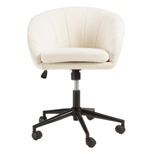 MINA - Chaise de bureau à roulettes en tissu écru dossier arrondi
