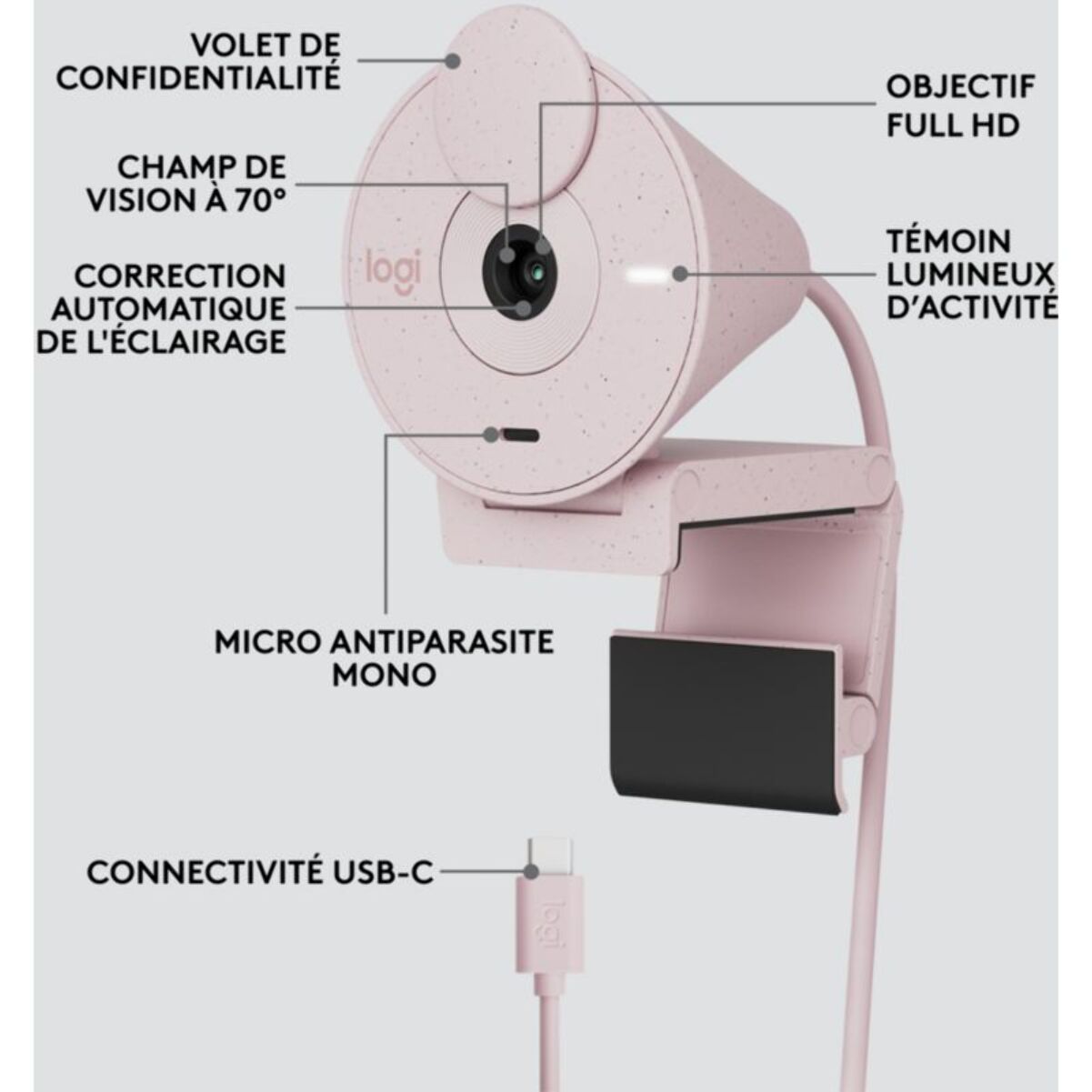 Webcam LOGITECH Brio 300 Full HD avec micro - Rose