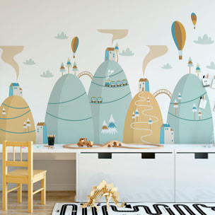 Stickers muraux enfants - Décoration chambre bébé - Autocollant Sticker mural géant enfant montagnes scandinaves MONTGOLFIÈRES BALLONS DU CIEL