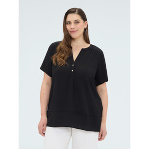 Fiorella Rubino - Camiseta de mezcla de lyocell con botones - Negro