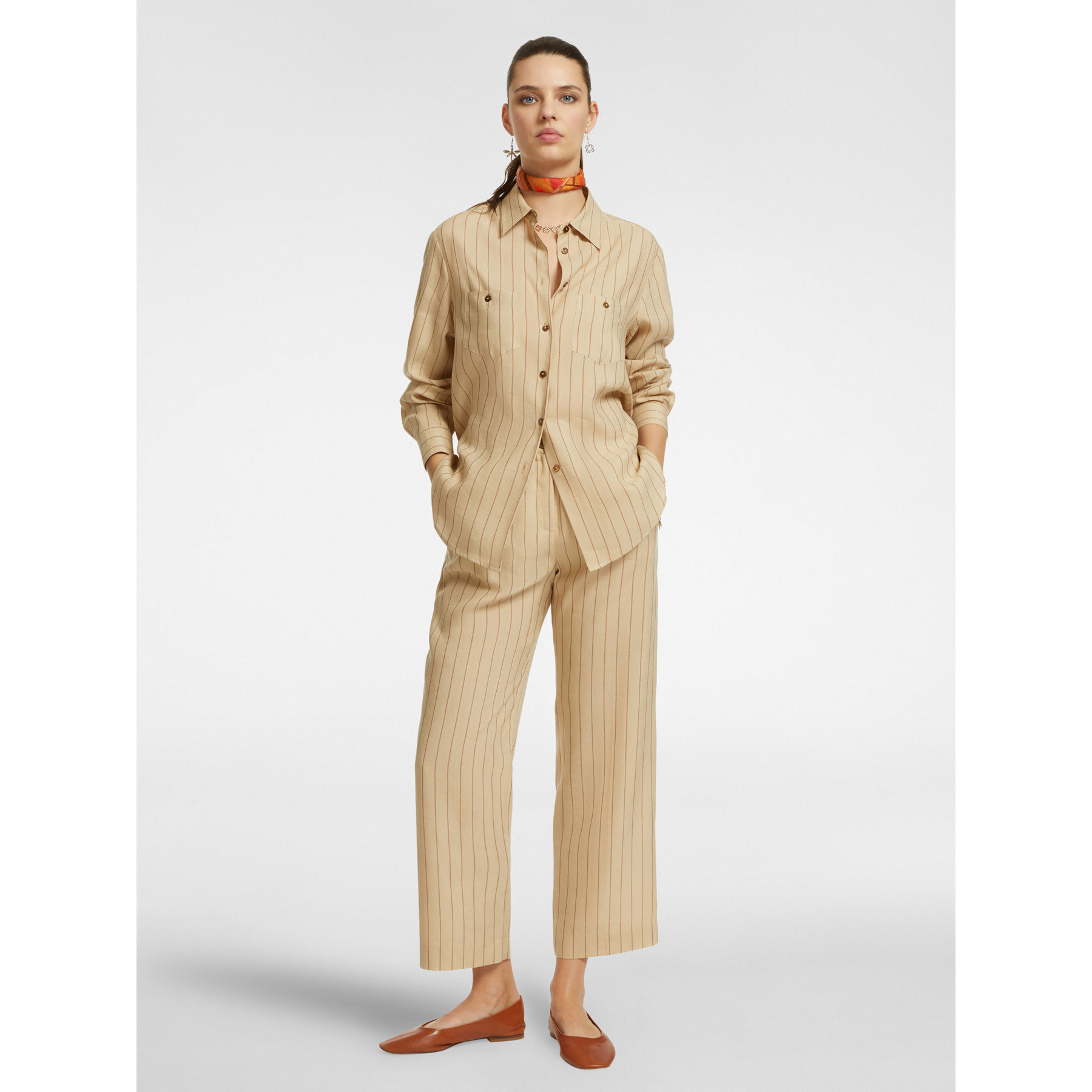 Elena Mirò - Camicia gessata con taschini - Beige