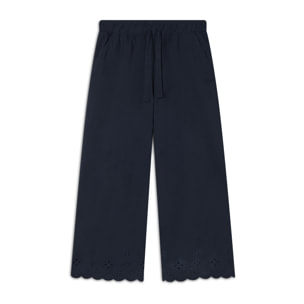 Pantaloni wide leg in cotone navetta con ricami Sangallo