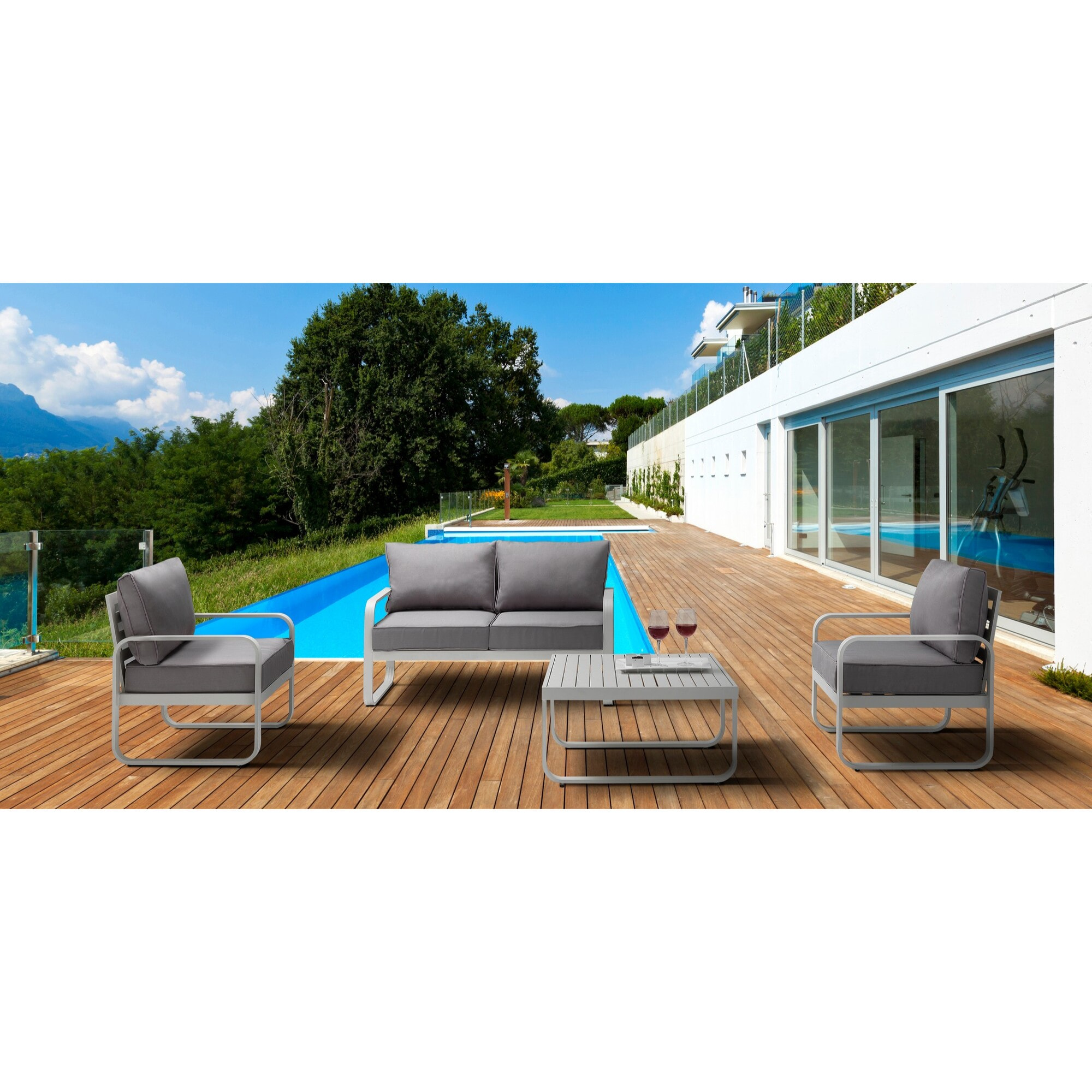 Canapé de jardin 2 places Tomasucci ISCHIA, en polyester et aluminium, blanc, 131 × 72 × 76 cm