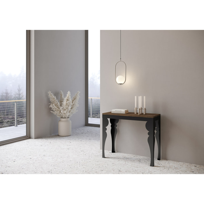 Console Paxon Evolution cm.90x40 (extensible à 300) Noyer cadre Anthracite