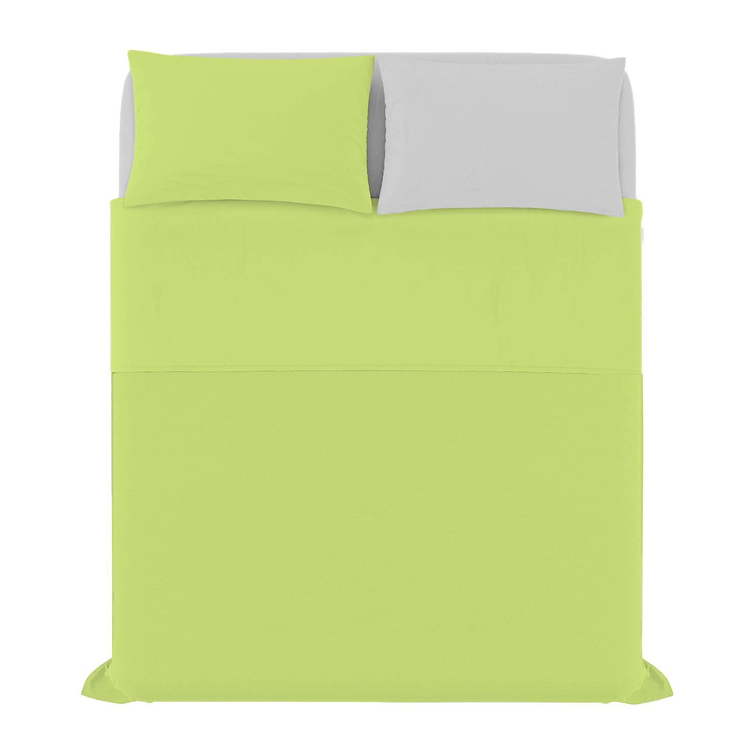 COMPLETO LETTO NATURAL COLOR, 100% Cotone, Made in Italy - VERDE ACIDO/GRIGIO CHIARO