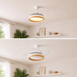 Ventilador de Techo con Luz LED y 4 Aspas Retráctiles Woteez InnovaGoods Madera 72 W Ø49-104 cm