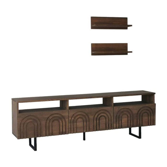 Mobile porta TV Barbania, Credenza da soggiorno, Armadio basso per TV, Base parete attrezzata, 170x30h40 cm, Noce