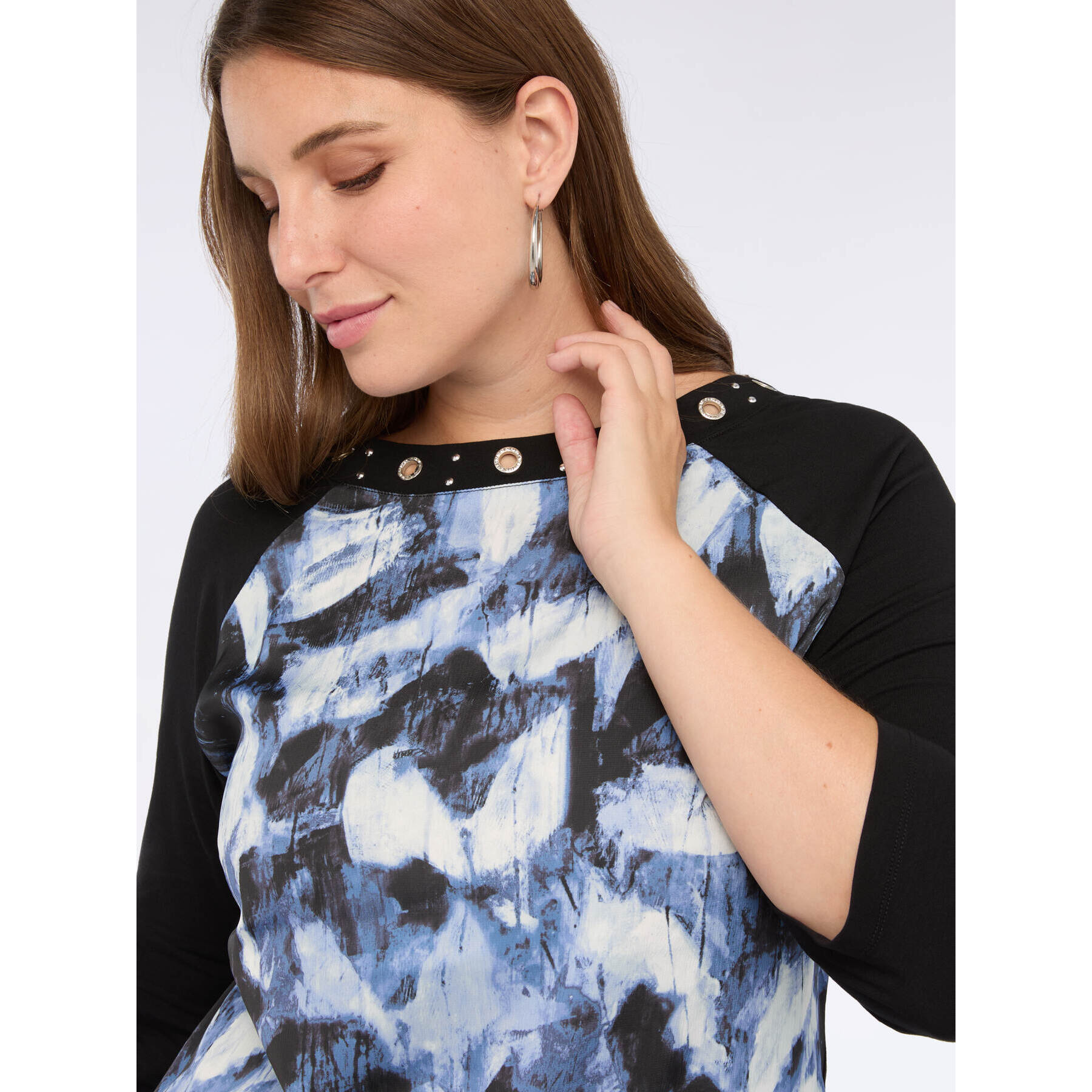 Fiorella Rubino - Camiseta bimatérica con ojales en el escote - Negro