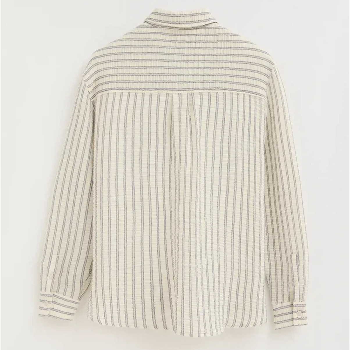 Camicia a righe blu marino effetto stropicciato, fit ampio e ricamo Rigby Go