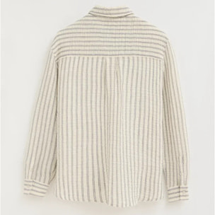 Camicia a righe blu marino effetto stropicciato, fit ampio e ricamo Rigby Go