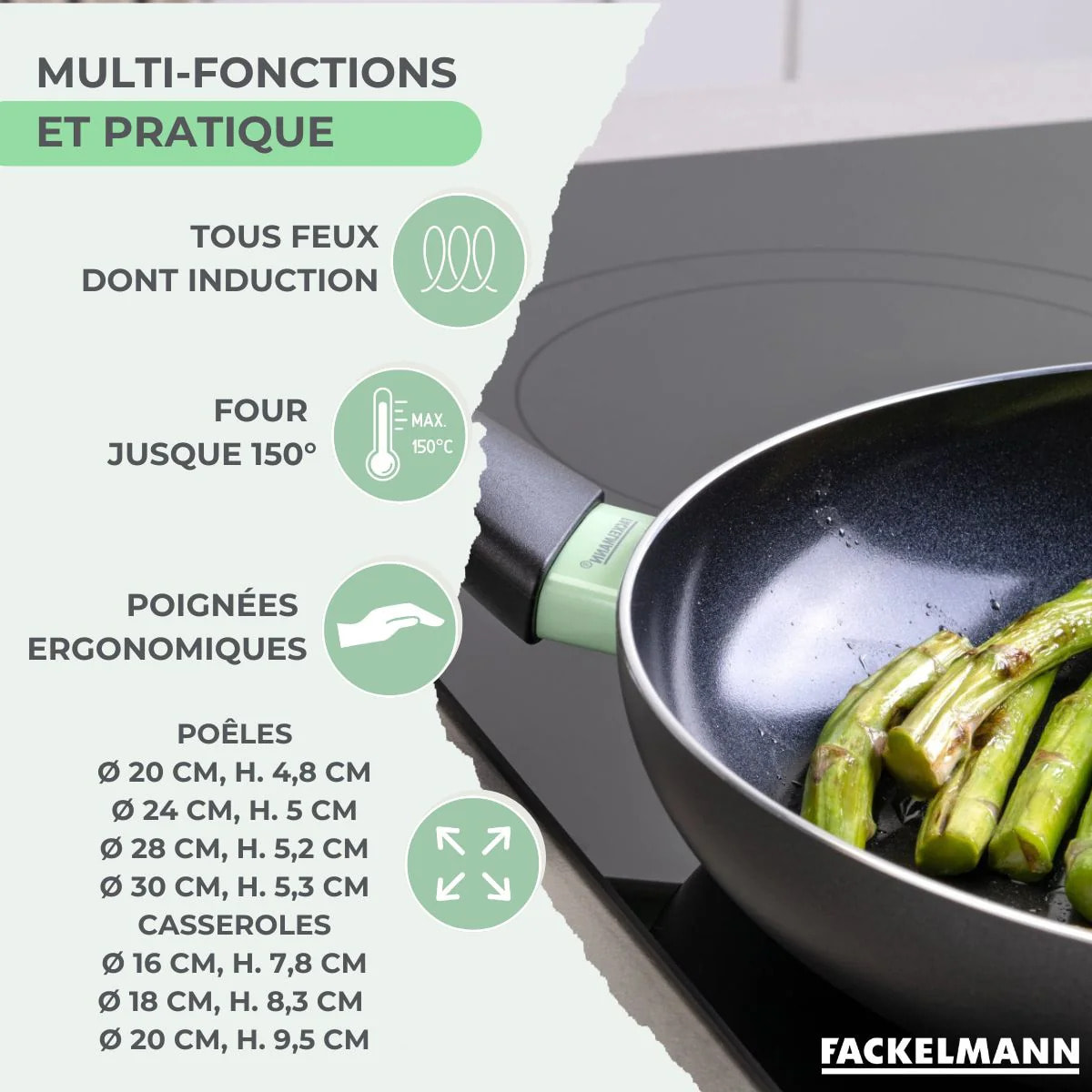 Lot de 4 Poêles et Casseroles Fackelmann Brandao avec 5 ustensiles Vario