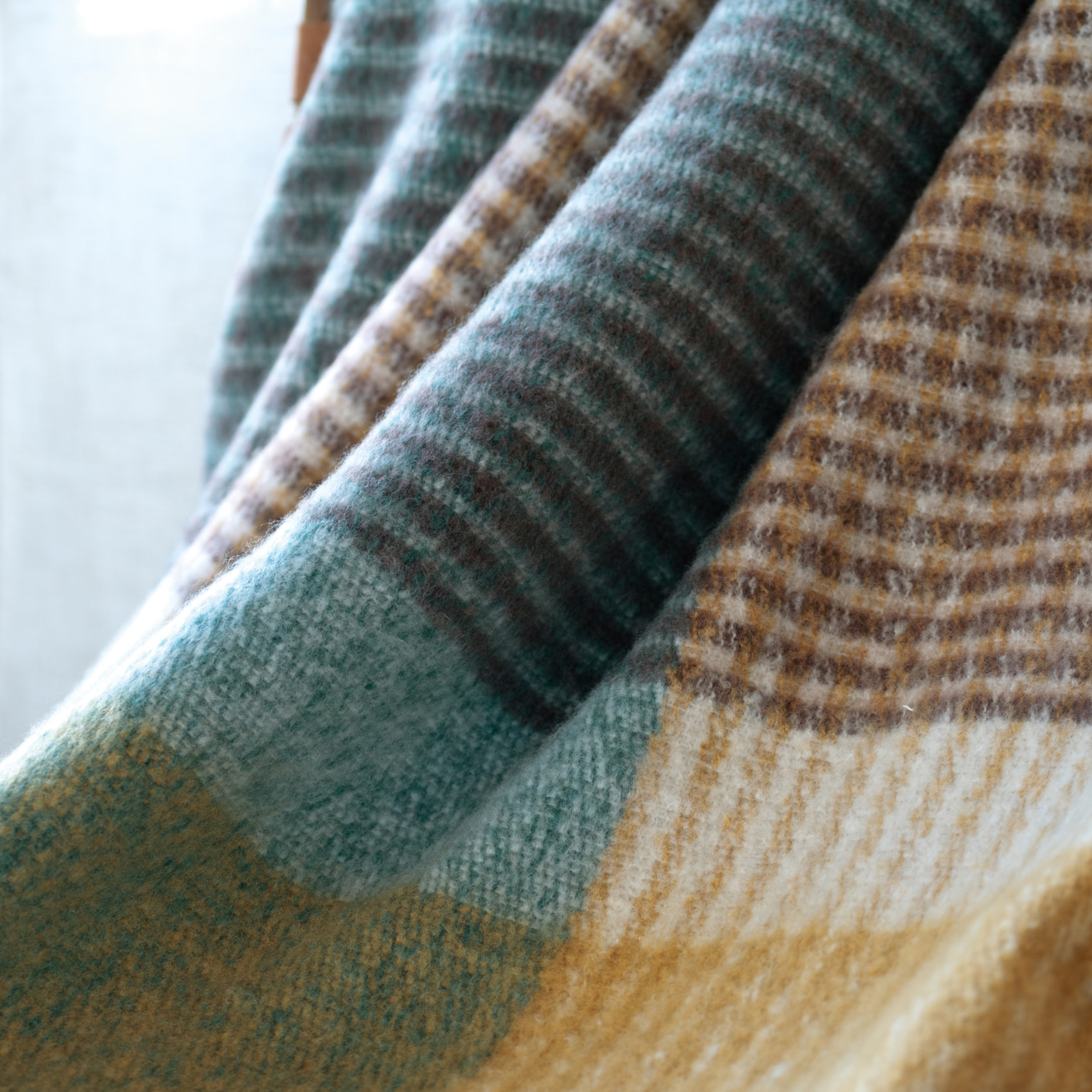 Plaid à carreaux aspect mohair doux - Bleu Paon