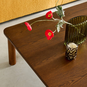 Table basse carrée bois d'hévéa placage chêne noyer - 100 x 100 x 35 cm - Solène