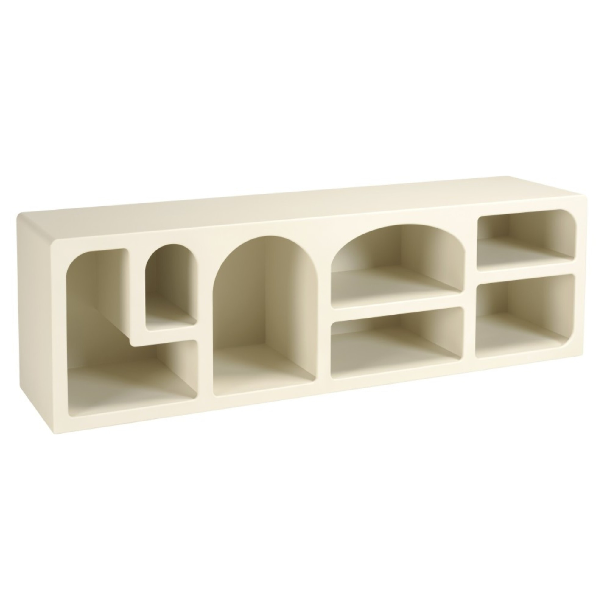 HELENA - Meuble TV 7 niches 160x40cm en bois peint couleur beige