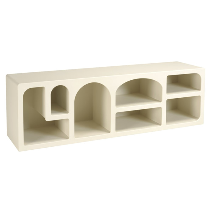 HELENA - Meuble TV 7 niches 160x40cm en bois peint couleur beige